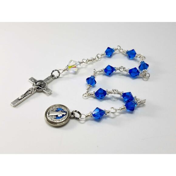 St. Benedict Blue Handmade One Decade Rosary - Picture 9 of 10